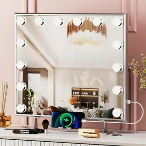 Anbuy Hollywood Vanity Mirror with Lights, Large Vanity Lighted Mirror with 14 LED Bulbs, Hollywood Mirror with Intelligent Induction Control and 3 Color Modes for Bedroom 21.7 x 20.9 Inch
