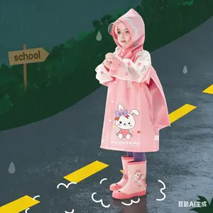 Cartoon Cute Waterproof Raincoat with Backpack Pocket, Outdoor School Use for Kindergarten and Elementary Students on Rainy Days