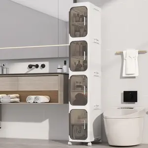 【Clearance/Fall Deals For You】KHNR 3/4/5-Tiers Slim Bathroom Storage Cabinet, Foldable Storage Cabinets,Narrow Bathroom Storage,Movable Bathroom Storage Organizer for Small Spaces,Bathroom,Kitchen,Laundry,White