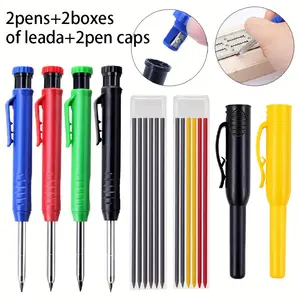 6pcs/set carpenter pencil set (with lead), with sheath, punching tool pen, perfect for carpenters and carpenters to draw automatic pencils, father's birthday gift (2 pens+2 pencil leads+2 pen caps)