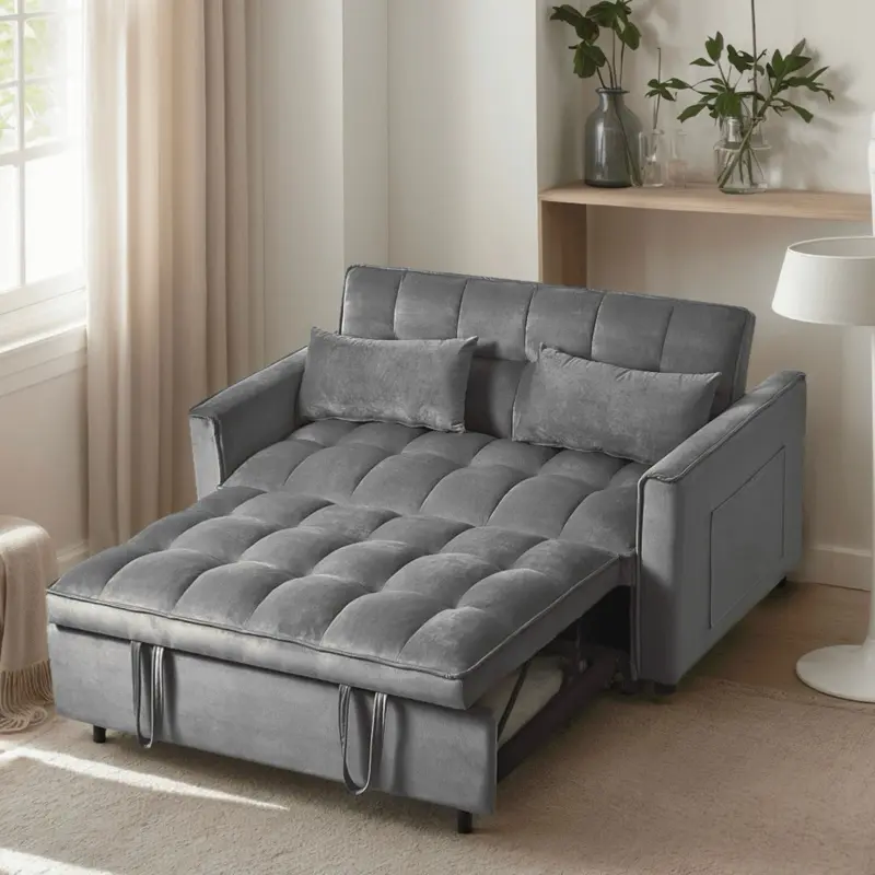 3 in 1 Convertible Sleeper Sofa Pull Out Bed Loveseat Couch Adjustable Backrest