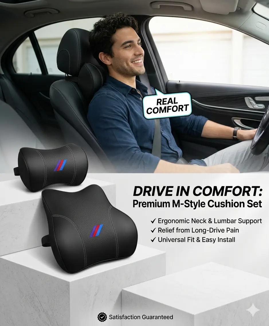 Car Lumbar Support Pillow and Neck Pillow kit for Back & Neck Pain Relief Ergonomic Memory Foam Car Seat Headrest & Lumbar Cushion, Compatible with BMW 1 2 3 4 5 6 7 Series X1 X2 X3 X4 X5 X6 X7 Accessories（Black）