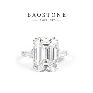 BAOSTONE Emerald Cut Lab Created Genmstone 925 Silver Ring 5ct./10ct.VVS D COLOR Luxury Jewelry Wedding Ring#J269/J196