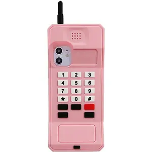 3D Silicone Case Compatible with iPhone 11, Retro Classic Creative Soft Rubber Bumper Cover Cool Fun Thick Protective Stand Case (Retro Cellphone Pink, iPhone 11) Protector