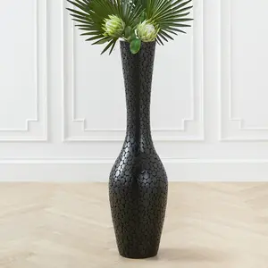Z Gallerie Oslo Floor Vase with Wood for Home Decoration Flowers Wooden Overlay Large Size Glossy Finish Decorative Black Modern Plant Vase Luxurious Centerpieces Vases