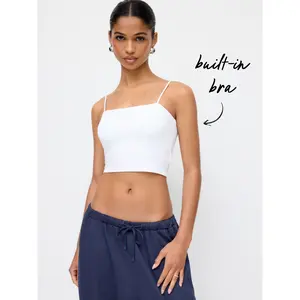 Cider Cotton-blend Square Neck Thin Strap Crop Top SummerWins Dealsforyou