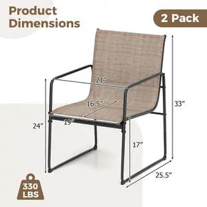 COSTWAY - Outdoor Dining Chairs Set of 2 Patio Furniture Chair with Breathable Seat and Backrest-Brown