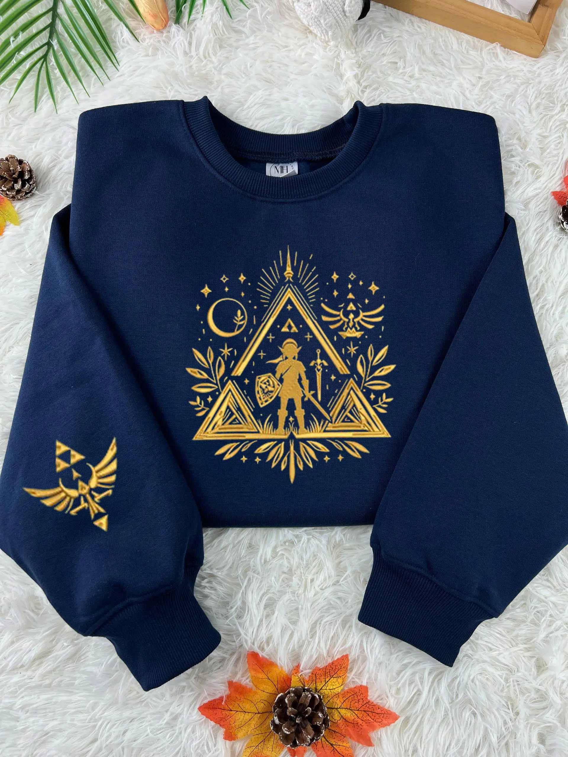The Legend of Zelda (Gold Thread) Embroidered Sweatshirt And Hoodie, Zelda Tears of the Kingdom Crewneck, Triforce Hylian Crest Shirt
