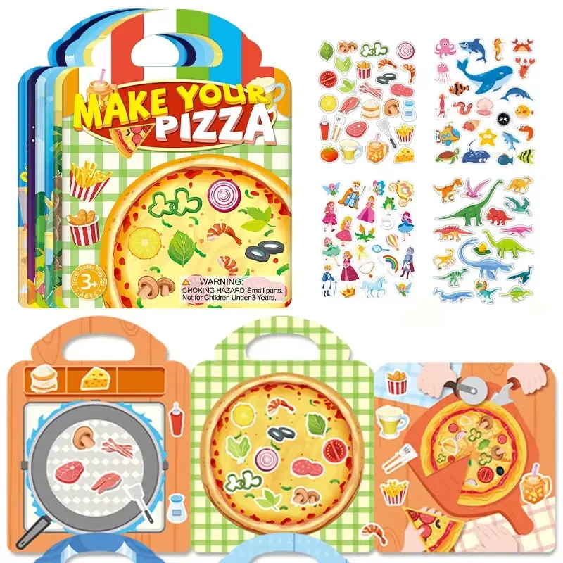 3pcs Children Reusable Jelly Sticker Books, Animal Dinosaur Ocean DIY Craft Cartoon Sticker Toy, Portable Quiet Busy Paste Sticker Book, Kids Jelly Sticker Toy Gifts, Sticker Set, Stickers Kit