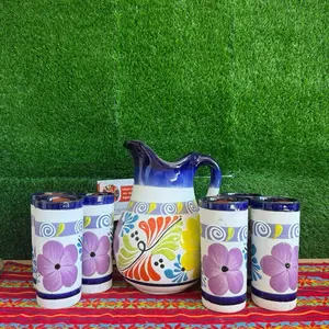 Decorated Clay Pitcher Cobalto Set.