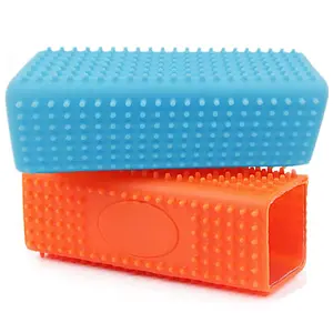 Hollow Silicone Pet Hair Remover Set - 2-Pack Block Roller Cleaner, Brush for Sofa, Car Interiors (Orange, Blue) for Thorough Clean, Two-Pack