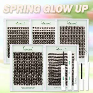 768pcs DIY Clean Lash Clusters Kit, Mixed Style& Mixed Length, Wet Look Charming Individual Lashes Kit, DIY Cluster Lashes Extension Soft Comfortable Eyelash Clusters with Thin Band, Includes Bond&Seal, Remover and Tweezers,Easy to Wear for Beginners