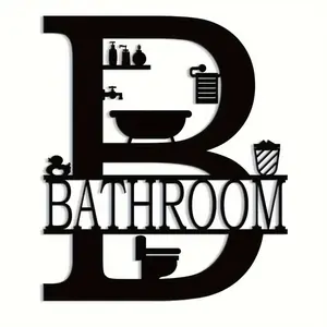 Letter Pattern Bathroom Wall Decor, Modern Metal Wall Art, Reusable Funny Bathroom Signs for Home & Office Spaces, Home Decor, Hanging