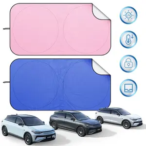 Foldable Car Windshield Sun Shade, Dual Ring Front Window Sunshade, 99% UV Block Heat Insulation Sun Shield, 2 Sizes 150*70cm/160*85cm for Sedan SUV, Pink/Royal Blue Options