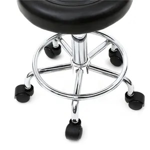 Round Shape Adjustable Salon Stool with Back and Line Black