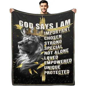 Christian Gifts for Men, God Says i Am Lion Blanket 50"x60", Inspirational Religious Birthday Gifts for Lion and Cross Blanket, Christian Faith Jesus God Prayer Bible Verse Gift for Christmas