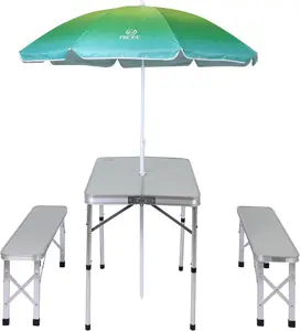 Nice C Picnic Table, Folding Picnic Table and Umbrella, Camping Table with 2 Benches and Umbrella, Mesh net for Backyard, Party, Outdoor, Patio, Lawn