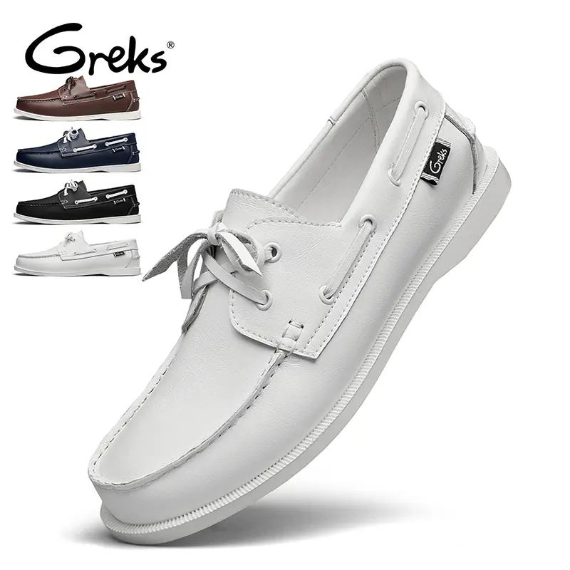 GREKS Men's Casual Slip-on Loafers, High-Fashion Boat Shoes, Classic Tied-Lace Style Moccasin Flats for Daily Wear