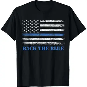 Back the Blue Thin Blue Line American Flag - Police Support T-Shirt