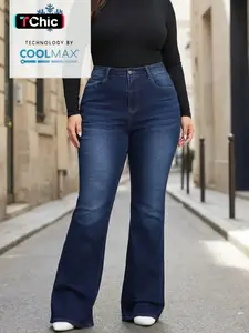 Women's Plus Size Elastic  baggy jeans , Vintage Style, Bell Bottoms, Casual Fashion, Daily Wear, All Seasons, Plain Pattern