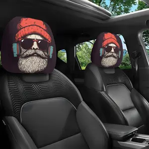 Vintage Cool Beard Sunglasses Car Headrest Covers, Universal Fit, Washable, Easy Install, Long Drive Travel, Neck Pain Relief, Car Decor