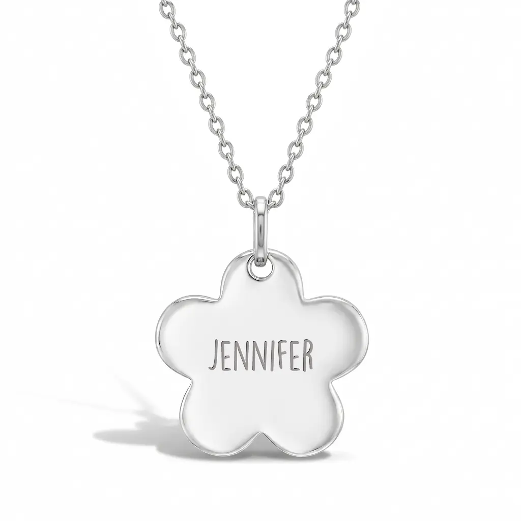 IN SEASON JEWELRY Kids' Sterling Silver 17mm Classic Flower Silhouette Pendant Necklace - Hypoallergenic, Personalized, Engravable