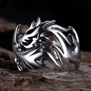 Flame Dragon Ring Silver Hollow Open Adjustable Index Finger Ring Men's Jewelry Daily Match
