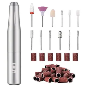GAOY Electric Nail Drill, USB Electric Nail File for Acrylic and Gel, Portable Efile with Drill Bits, Manicure Pedicure Tools for Home Salon, Silver, Aluminum Lightweight