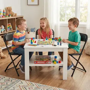 4 Pack Kids Black/white Plastic Folding Chair with Metal Frame for Toddler&Children, Lightweight and Stackable Foldable Seats for Indoor, Outdoor, Classrooms, Desks, Parties, Events