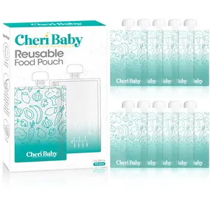 Reusable Baby Food Pouches for Toddlers – 10 Packs, BPA Free Plastic, Food Safe, Freezer Safe, Refillable Squeeze Pouch for Applesauce, Yogurt & Puree, Leakproof Double Lock Zipper