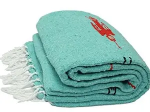 Mexican Baja Thunderbird Blanket Mint | Heavyweight Yoga Blanket Green | Thick Savasana Blanket | Vintage Throw