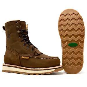Fuerbo Premium Composite Toe Handcrafted Lacer Moc Toe Leather Work Boots Dual Density Goodyear Welt Sole Anti-Fatigue Oil & Slip Resistant L-50 Mango Tan Mid-Calf Lace Up Men Footwear Comfort