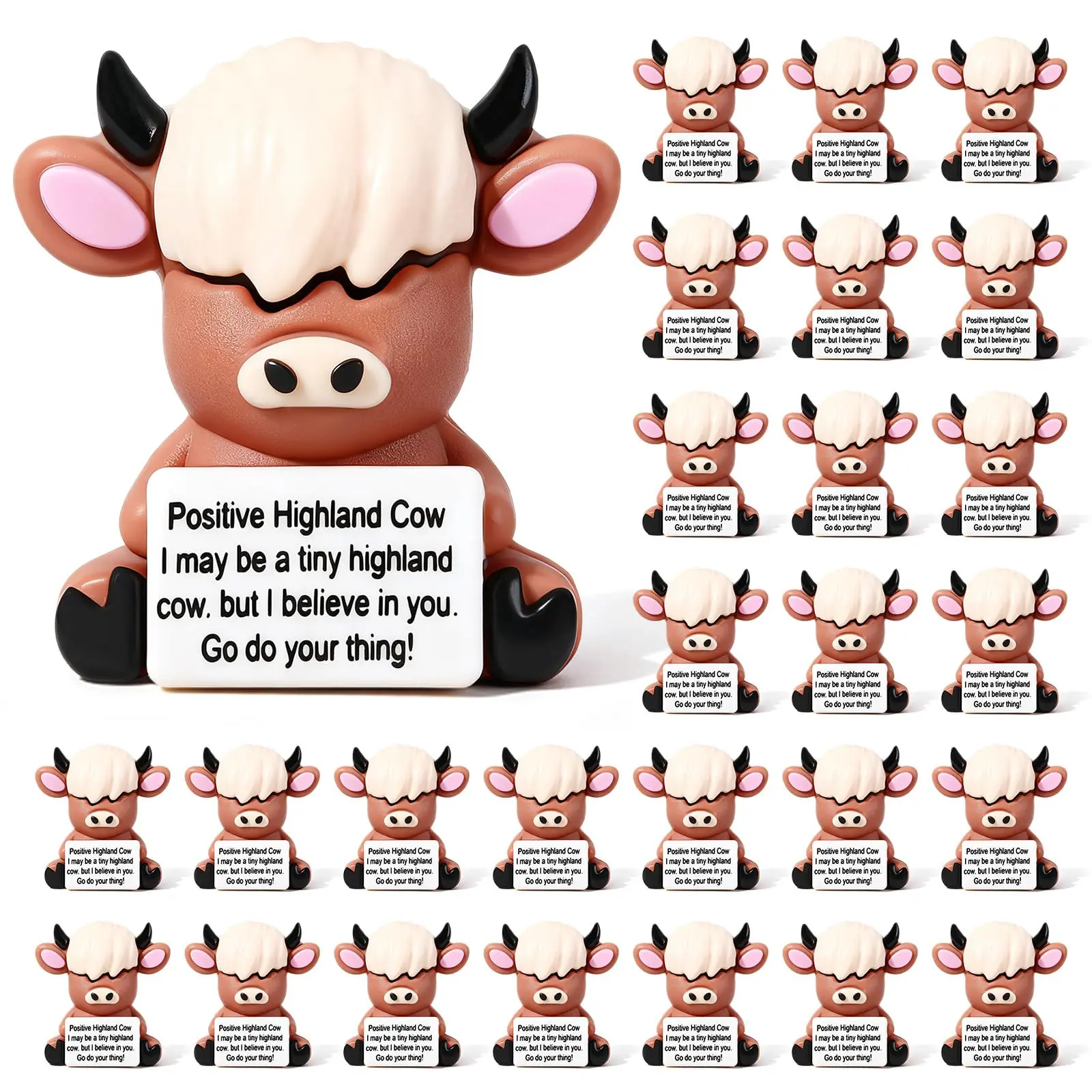 Gejoy Back to School Gift 25 Pcs Mini Highland Cow Figures Positive Gifts with Motivational Quotes Highland Cow Statues Inspirational Desktop Decoration Emotional Support Employee Appreciation Gifts for coworkers Students Birthday Party Favors