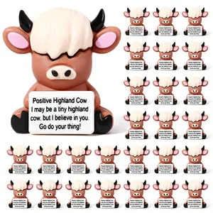 Back to School Gift 25 Pcs Mini Highland Cow Figures Positive Gifts with Motivational Quotes Highland Cow Statues Inspirational Desktop Decoration Emotional Support Employee Appreciation Gifts for coworkers Students Birthday Party Favors Independence Day