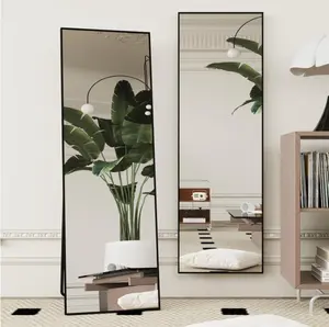 64.3x 21 Full-Length Mirror with Frame, Large Wall-Mounted or Leaning Floor Mirror, Black