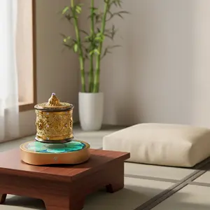 Magnetic Levitation Prayer Wheel Creative Ornament Tibetan Home Rotating Buddha Hall Blessing Gold-Plated Six-Word Mantra Decor for Spiritual Decor
