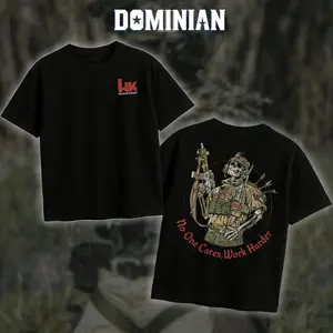 [ DOMINIAN ] Heckler & Koch Work Harder T-Shirt/Hoodie, Unisex Short Sleeve, 100% Cotton Casual Menswear, Gun Shirt Tactical Gear, Graphic Good Shirt, Made In USA.
