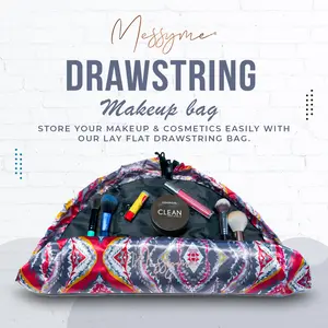 Messyme Makeup Bag Organizer - Magic Cosmetics Pouch Bag Drawstring Makeup Bag Opens flat for Skin Care, Toiletries, Eyeshadow, Lipstick with Brush Holder & Large Pockets Grey-Southwest