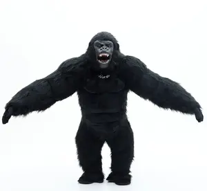 2.6m Black Giant Gorilla Mascot Inflatable Costume Plush Jumpsuit Halloween Adult Fit for 170-195 cm Height Cosplay Party Carnival Dress Up Suit w/Battery Menswear Clothes Outfit Bestie