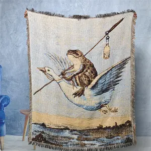 The Frog Rides on The Swan Bohemian Yarn Jacquard Woven with Tassel Chunky Soft Not Printed, Wear-resistant Washable Easy To Care, No Faded No Pilling, Used for Home Decor Sofa Chair Bed Tapestry Tablecloth Floor Boho Blanket