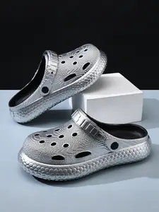 Men's Casual Textured Clogs, Breathable Comfortable Non-slip Clogs, Fashionable Soft Sole Sandals for Outdoor Beach Vacation, Walking Shoes Footwear, Slide Slippers