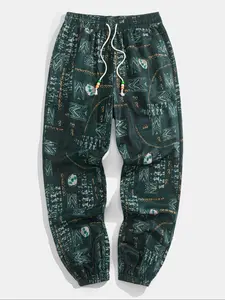 Men's Ethnic Pattern Drawstring Waist Pants, Boho Casual Comfy Trousers for Daily Wear, Men's Bottoms for Summer, Menswear