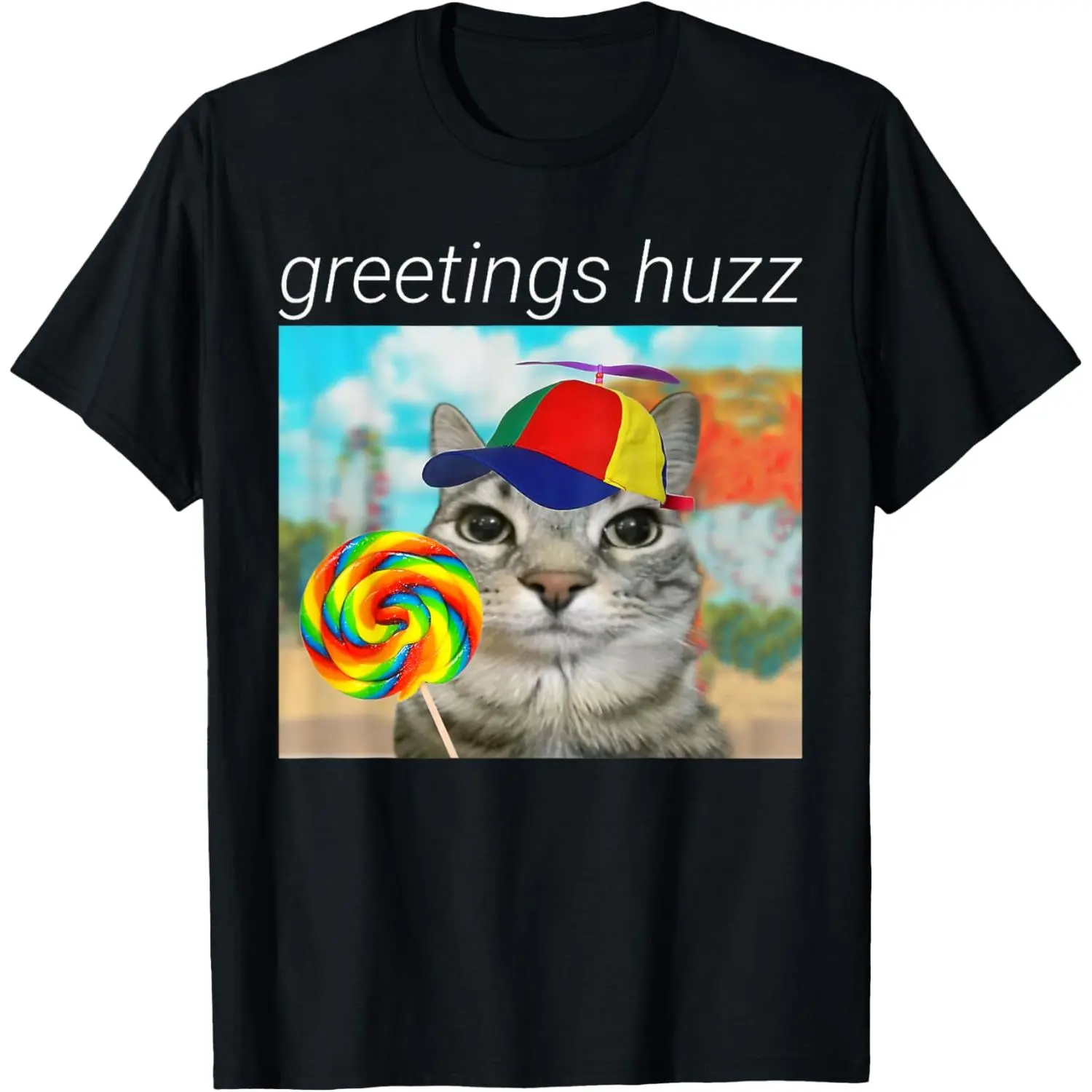 Men's Cotton Short-Sleeve Relaxed Fit Greetings Huzz Cat Funny Meme T-Shirt, Large Sizes 3XL-5XL