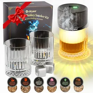 Rechargeable Electric Whiskey Cocktail Smoker Kit with 4 Light Modes & 6 Wood Chips – No Butane, Great Valentine's Day, Birthday & Christmas Gifts for Men, Dad, Husband