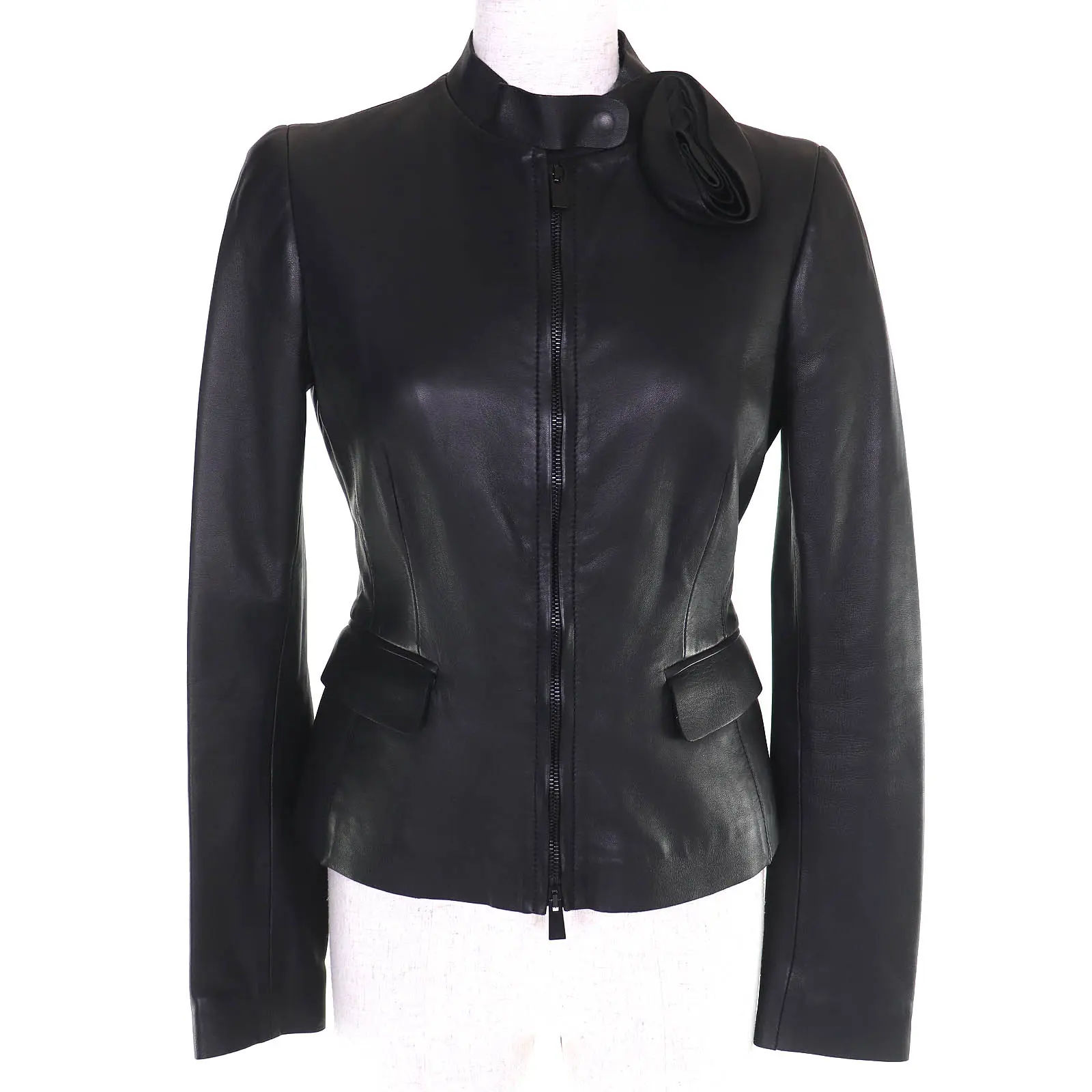 Pre-owned Valentino Lambskin Small Leather Goods Rose motif leather jacket