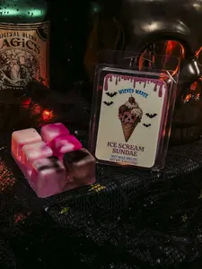 Wicked Waxes Ice Scream Sundae Wax Melts Spooky Dessert Scent Haunted Ice Cream Parlor Gourmand Sweet Cream Vanilla Strawberry Ornaments