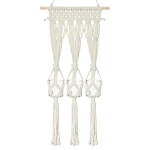 Briful Macrame Wall Hanging Shelf Cream-White with 3 Glass Vases Boho Decor