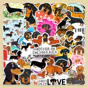 Dachshund Dog Pattern Sticker, 50pcs/set Cute Cartoon Dog Decorative Sticker, DIY Decals for Water Bottle, Laptop, Phone Case, Scrapbooking, Journal Making