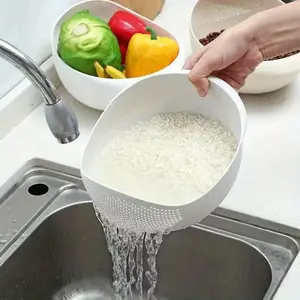 Multifunctional Plastic Rice Washing Bowl with Filter, Durable Kitchen Tool for Efficient Cleaning, Kitchen Strainer Utensils, Essential Home Cooking Accessory