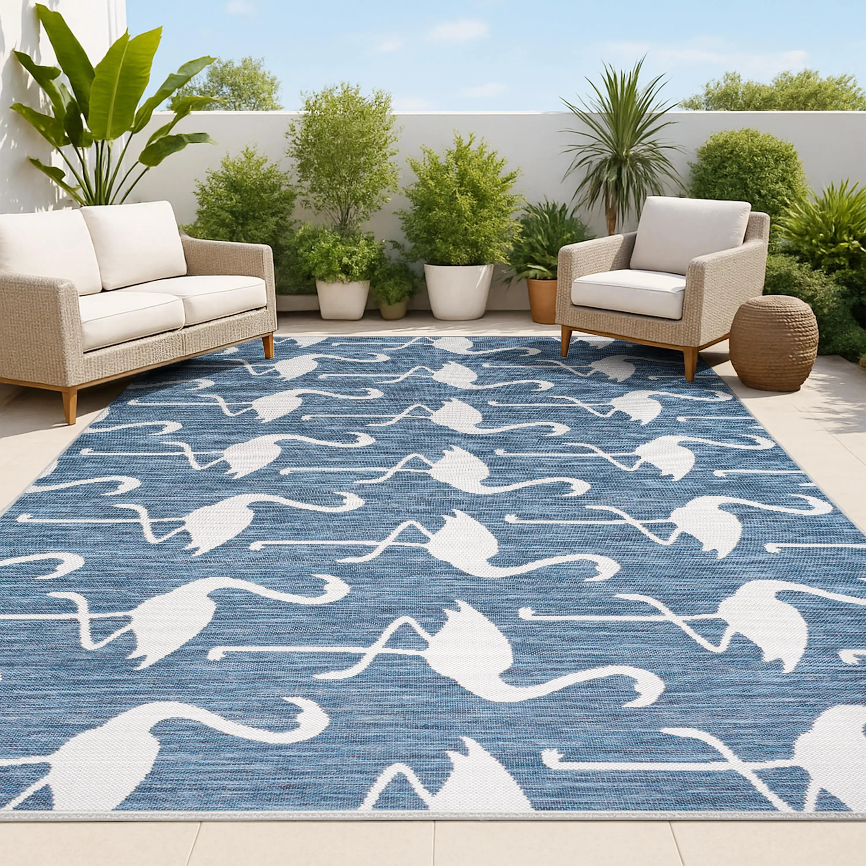 Liana Casual Coastal Flamingos Two-tone Indoor/Outdoor Area Rug